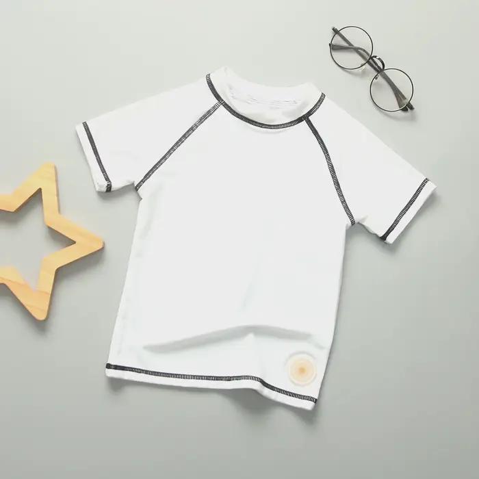 Maillot de bain à manches courtes pour enfants, maillot de bain monochrome trempé, t-shirt UV pour l