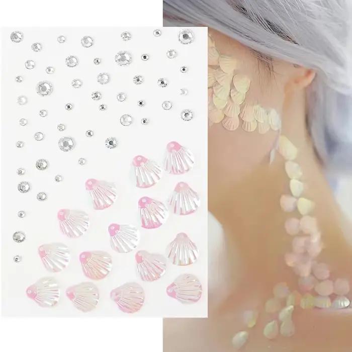 Autocollants de tatouage en diamant 3D, bijoux pour le visage, nœud de ruban doux, cristal scintilla