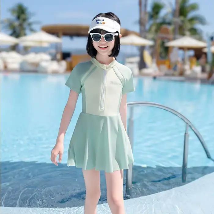 Maillot de bain sportif 2026 pour filles, motif dessin animé, couleur unie, robe de plage d'été, pro