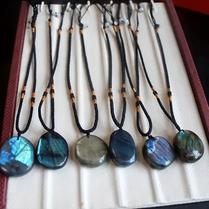 Collier avec Pendentif en Pierre de Lune Naturelle Labrumen, Breloques en Clip, Bijou Spirituel d'Ma