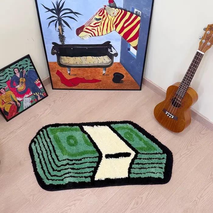 Tapis touffeté vert Dollar de dessin animé, tapis de salle de bain, paillasson d'entrée, sol antidér