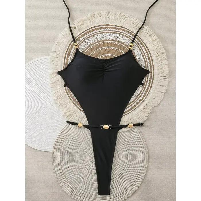 Maillot de bain une pièce femme, mini micro string extrême, coupe haute, dos nu K8417