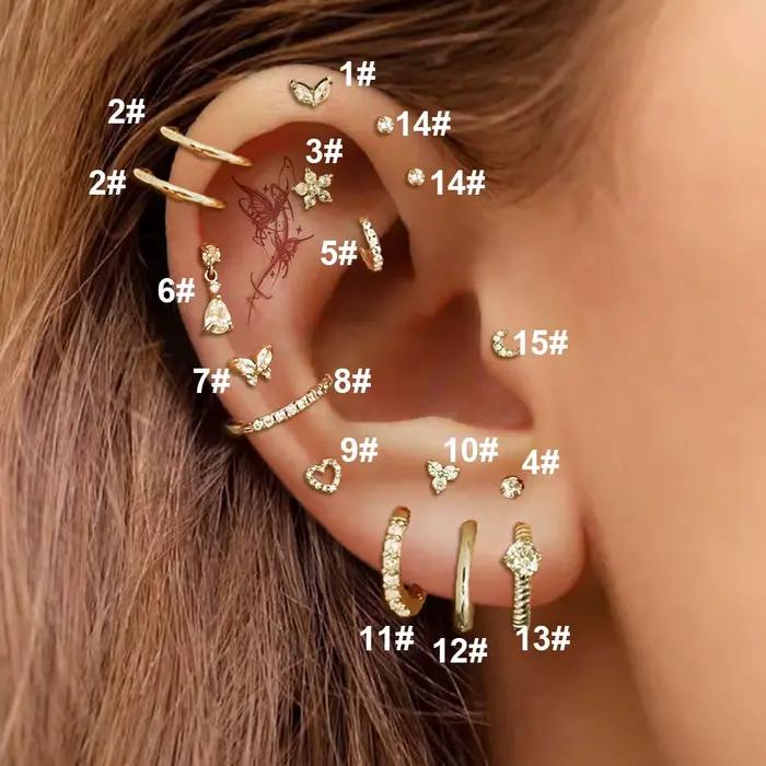 1PC conque Tragus Rook Helix Piercing pour femmes Zircon CZ coeur lune fleur oreille Piercing cercea