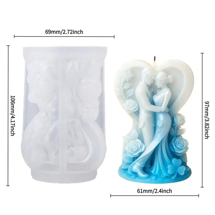 Moule à bougie rose en forme de cœur pour couple, bougies parfumées en relief pour robe de mariée, c