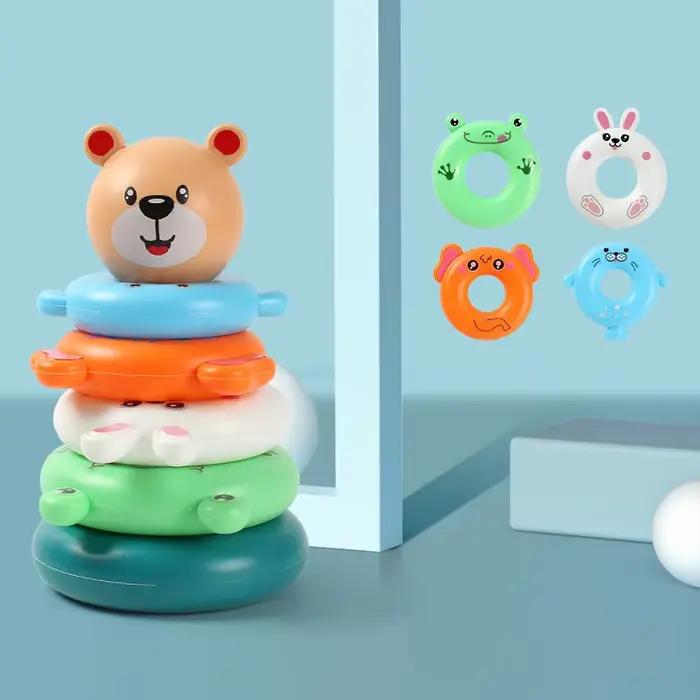 Tour pyramide arc-en-ciel Montessori, jouet de bain pour bébé, anneaux empilables d'apprentissage pr