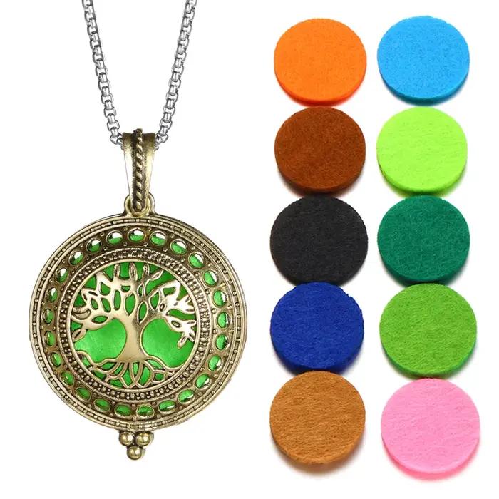 Collier d'aromathérapie arbre de vie diffuseur bijoux Vintage médaillon ouvert pendentif huile essen