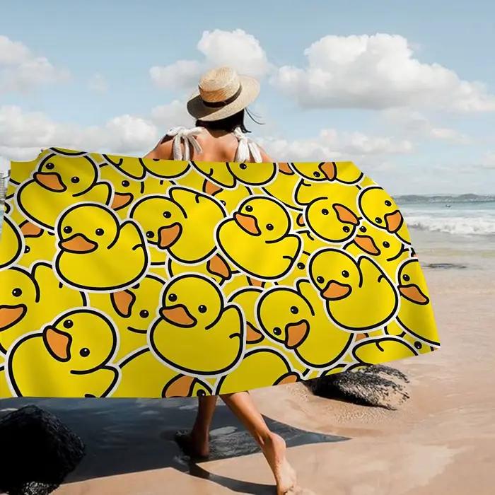 Serviette de plage en forme de canard en caoutchouc jaune, classique, colorée, en microfibre, séchag