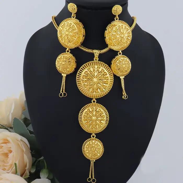 Ensemble de bijoux de luxe pour femmes, dubaï, à la mode, boucles d'oreilles, collier, cadeau pour m