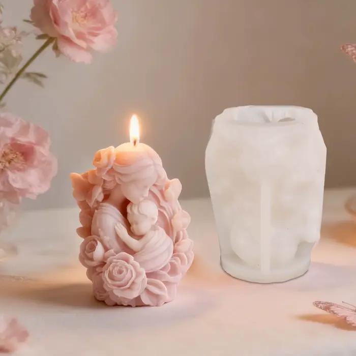 Moule à bougie cylindrique en silicone pour la Fête des Mères, non toxique, esthétique, pour bougies