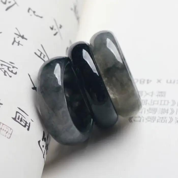 Bague en jadéite du Myanmar noir, breloque sculptée, pierres précieuses émeraude de styliste, bijoux