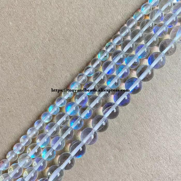 Pierre de lune synthétique lisse K9 autriche, perles rondes en vrac, fil de 15 pouces, 6, 8, 10, 12M