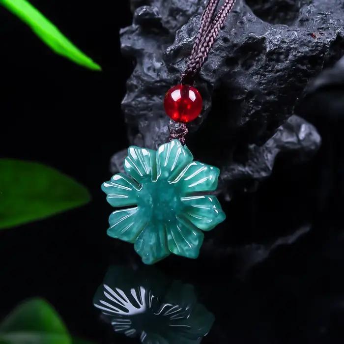 Collier pendentif flocon de neige en jadéite naturelle du Myanmar, Talismans en véritable Jade, amul