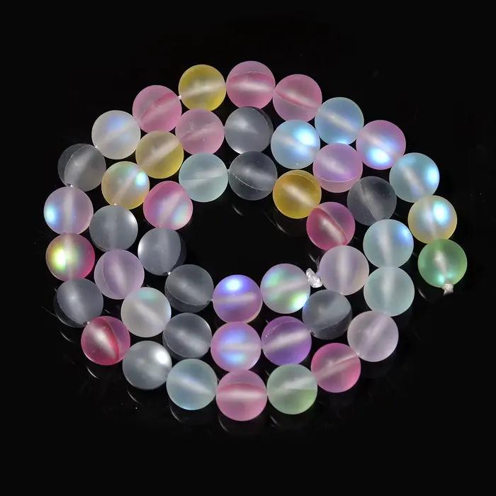 Perles rondes en verre de pierre de lune à paillettes de cristal d'autriche lisse, amples, pour la f