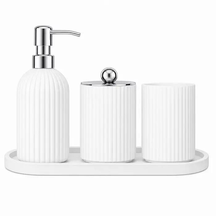 Ensemble d'accessoires de salle de bain mats, organisateur de style farmhouse avec distributeur de s