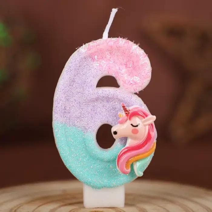 Bougies numériques licorne de dessin animé 0-9 pour la décoration de gâteaux d'anniversaire d'enfant