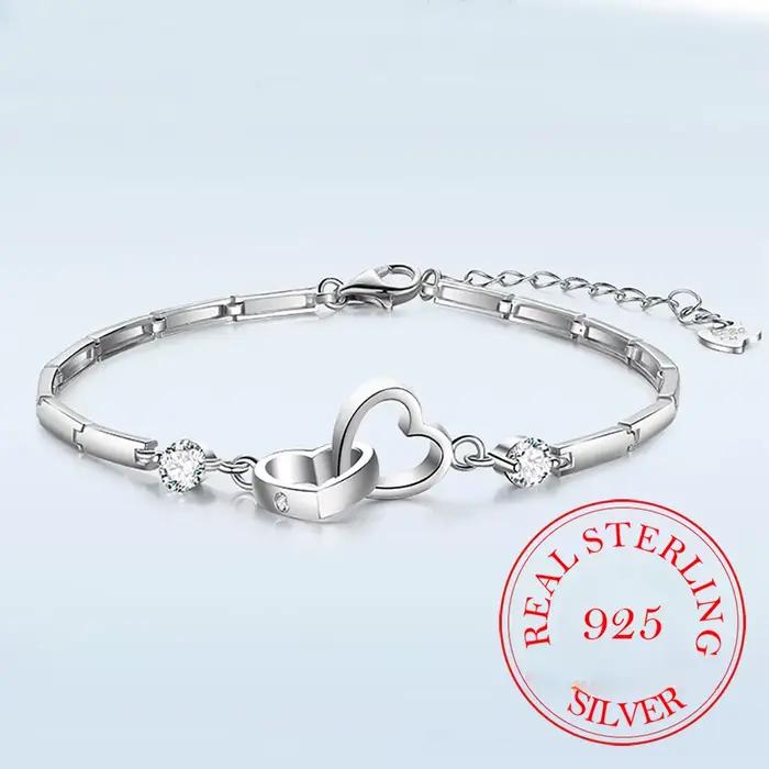 Bracelets en argent Sterling 925 pour femmes, breloques, cadeau de saint-valentin, Zircon cubique, D