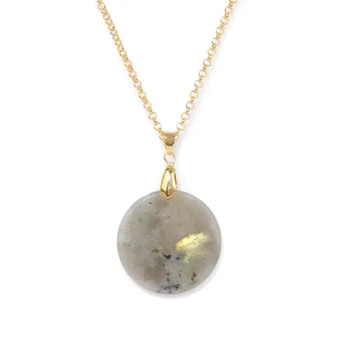Collier Ras du Cou avec Pendentif Rond en Pierre Naturelle d'Œil de Tigre, Labrumen, Turquoise, Bijo