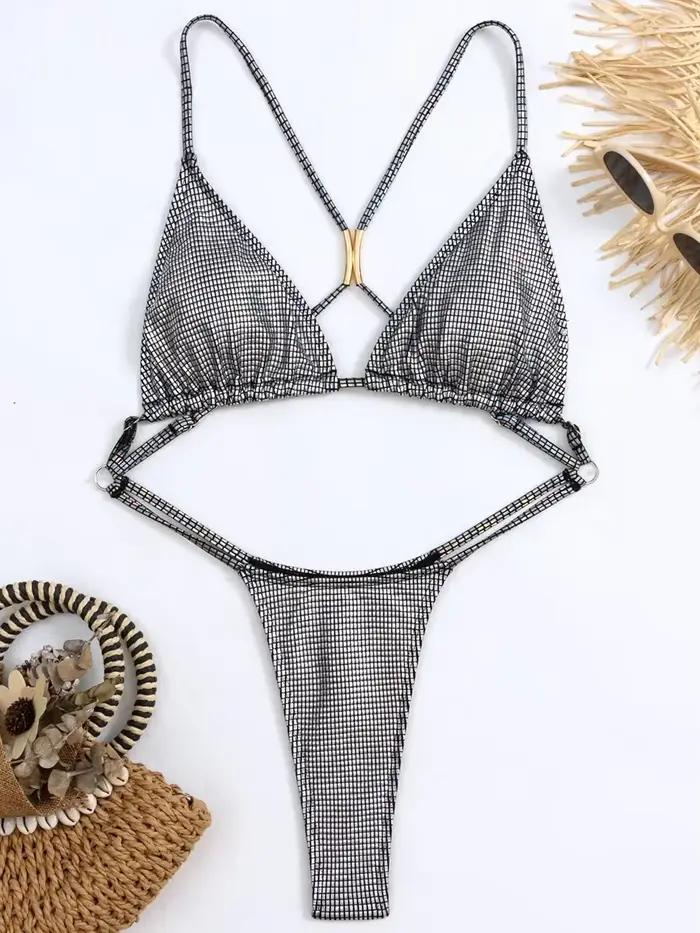 Cuir PU extrême Mini String Monokini croix dos nu femmes maillots de bain une pièce maillot de bain 