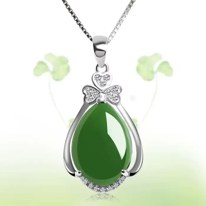 Collier en argent Sterling S925, pendentif émeraude naturelle Pure pour femmes, bijoux 100% 925, Biz