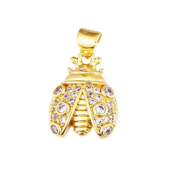 Pendentif micro-pavé zircon coccinelle plaqué or 18 carats, fournitures de fabrication de bijoux fai