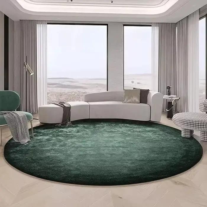 Tapis rond vert foncé de couleur unie, en peluche douce, antidérapant, élégant, moderne, pour salon,