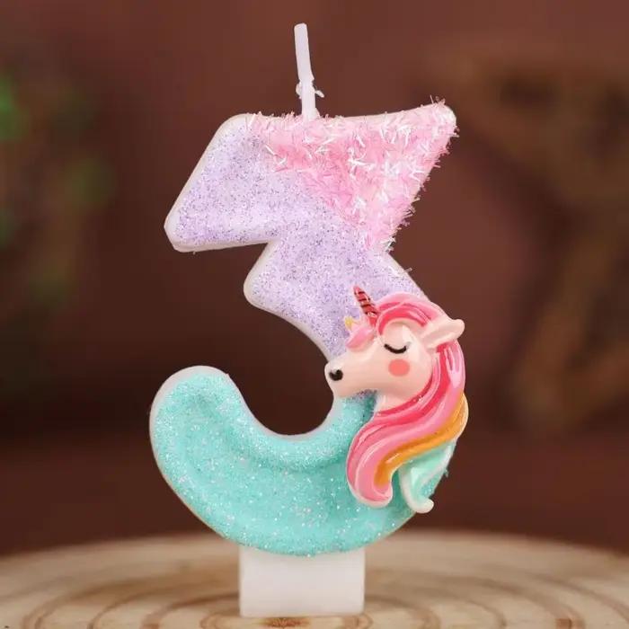 Bougies d'anniversaire numérotées 0-9 à thème licorne pour enfants, bougies de gâteau Joyeux Anniver
