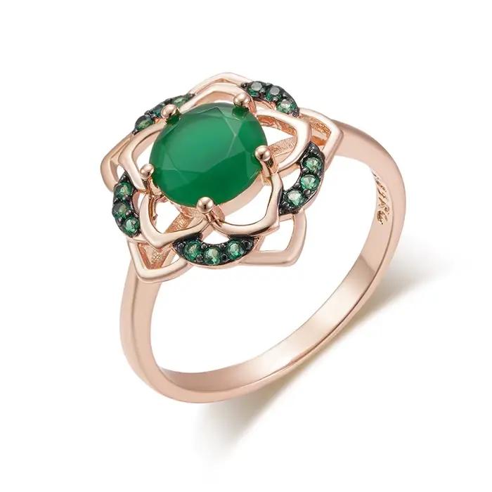 SYOUJYO 585 couleur or Rose fleur verte bague femme squelette luxe naturel Zircon fête de mariage bi