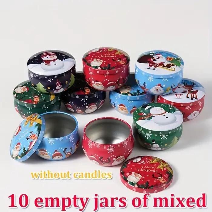 Pots de bougies de noël festifs, 10 pièces, boîtes en fer blanc en métal, 2.2oz, parfaits pour la fa