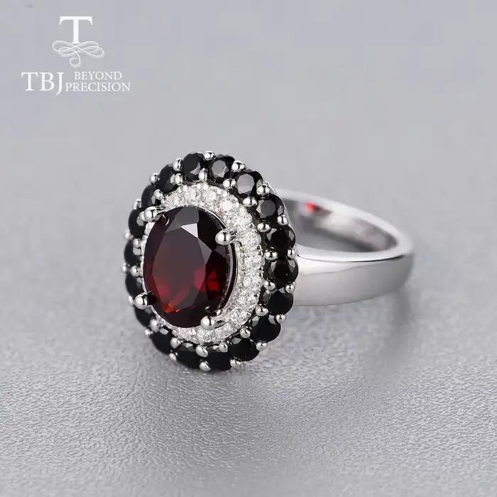 TBJ-Ensemble bague et boucles d'oreilles en argent regardé 925 pour femme, pierre précieuse grenat n