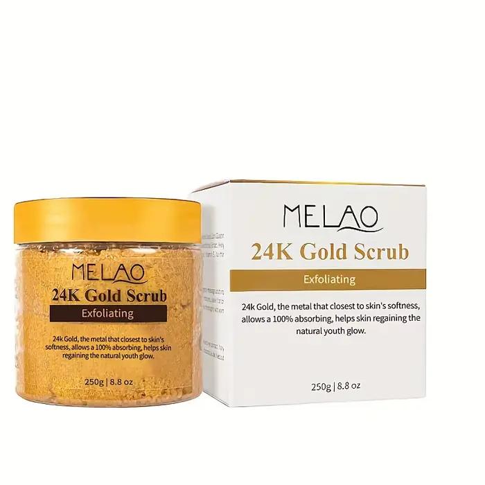 MELAO Exfoliant doré 24 carats, exfoliant au sel pour le visage et le corps, nettoyant pour pores, g