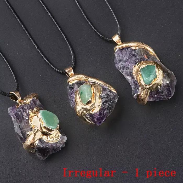 Collier avec pendentif rugueux en pierre naturelle pour hommes et femmes, cristal doré irrégulier, g