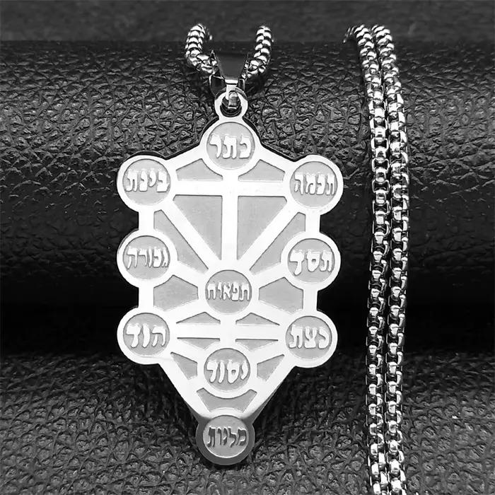 Kabbale arbre de vie amulette pendentif collier pour femmes hommes en acier inoxydable couleur or ju