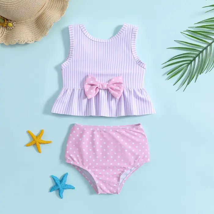 2025 maillot de bain pour petites filles été enfant en bas âge filles imprimé nœud papillon deux piè