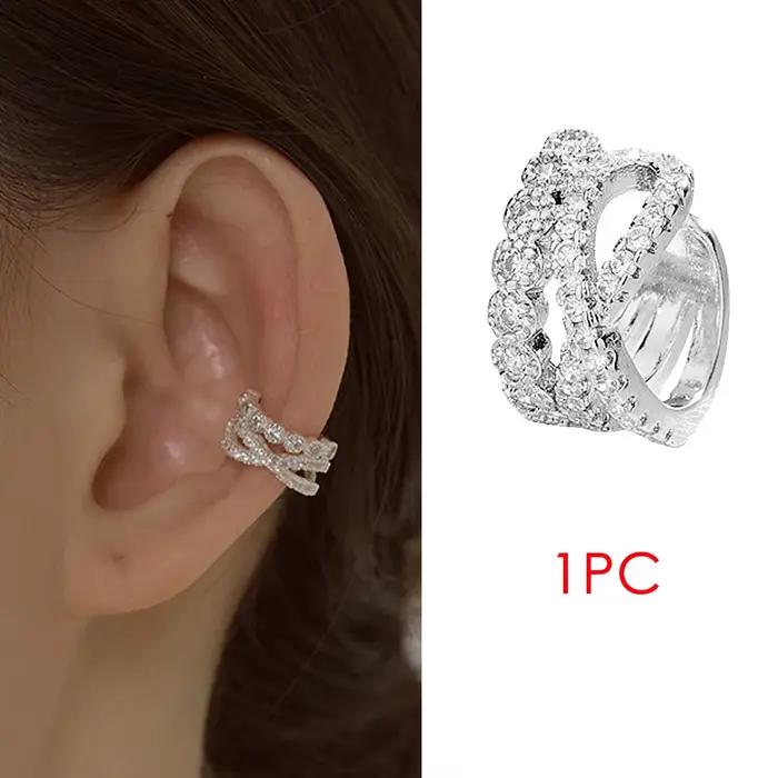 Boucle d'oreille sans Piercing, 1 pièce, nouveau Style Kpop, couleur argent, Micro incrusté de Zirco