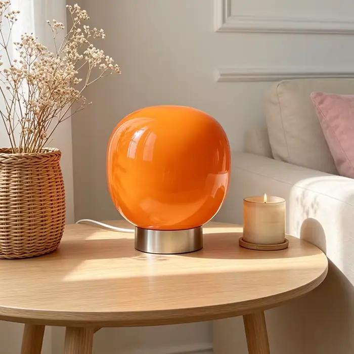 Lampe de table en verre de Murano en forme de champignon avec base noire, lampe de chevet minimalist