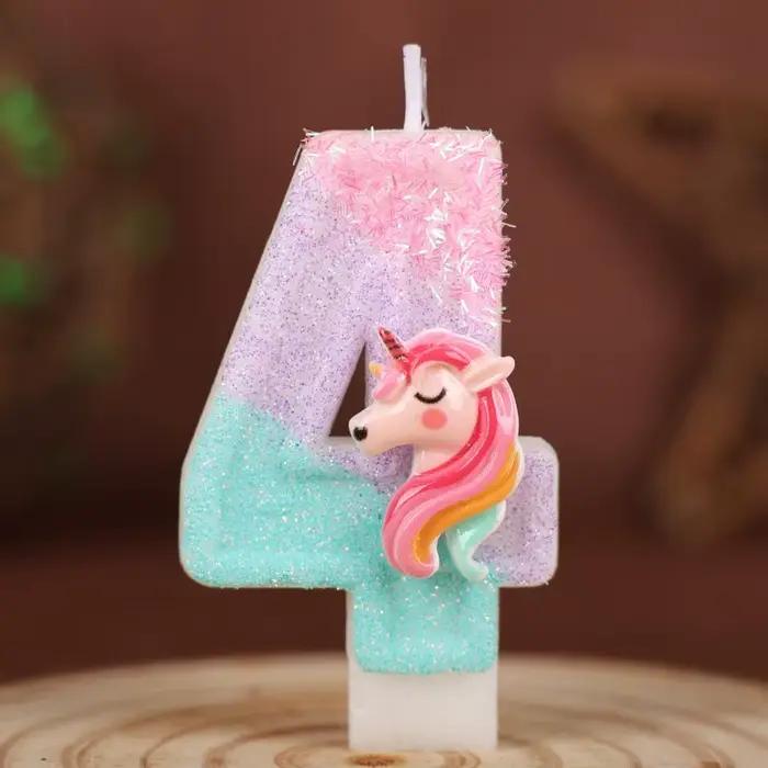 Bougies numériques licorne de dessin animé 0-9 chiffres, pour enfants, fête d'anniversaire, Festival