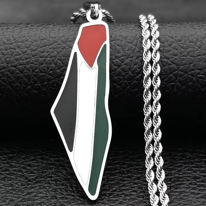 Collier avec pendentif drapeau de la carte de la Palestine arabe islamique pour femmes et hommes, en