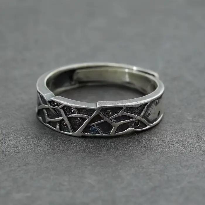 Bague en argent 925 vintage pour hommes, bijoux de couple, bague en pierre de lignes croisées de tem