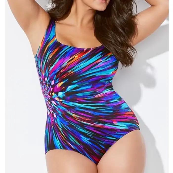 Sexy rayé une pièce grands maillots de bain corps fermé grande taille maillots de bain femme maillot