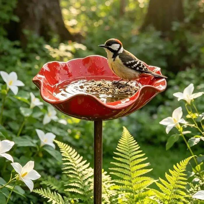 Bain et mangeoire pour oiseaux sur piquet, bol d'eau pour oiseaux, décoration de jardin extérieur, s