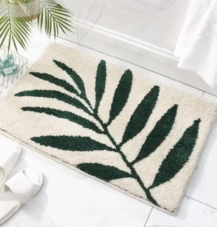 Tapis de bain Green Leaf antidérapant, moelleux, lavable, en peluche, pour salle de bain, 45x75cm, 5
