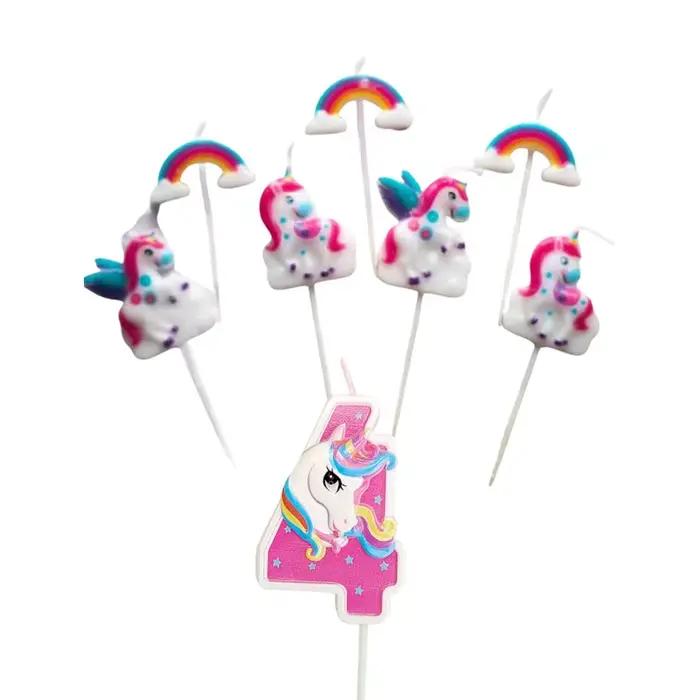 Bougie Licorne Arc-en-ciel Créative, Combinaison de Bougies Licorne Numériques, Décoration de Gâteau