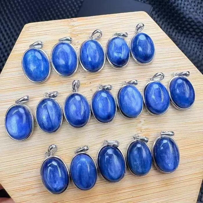 Pendentif Collier en Argent 925 avec Cabochon en Kyanite Naturelle, Pierre de Guérison, Article Popu