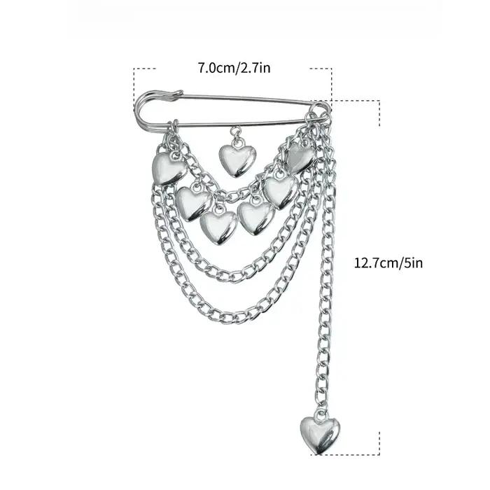 Broche à pampilles en forme de cœur avec chaîne métallique exagérée pour la Saint-Valentin, pour fem