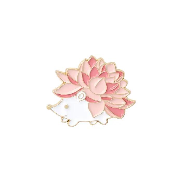 Paysage fleur tatouage animaux émail broche hérisson renard ours chat revers Badges dessin animé bro