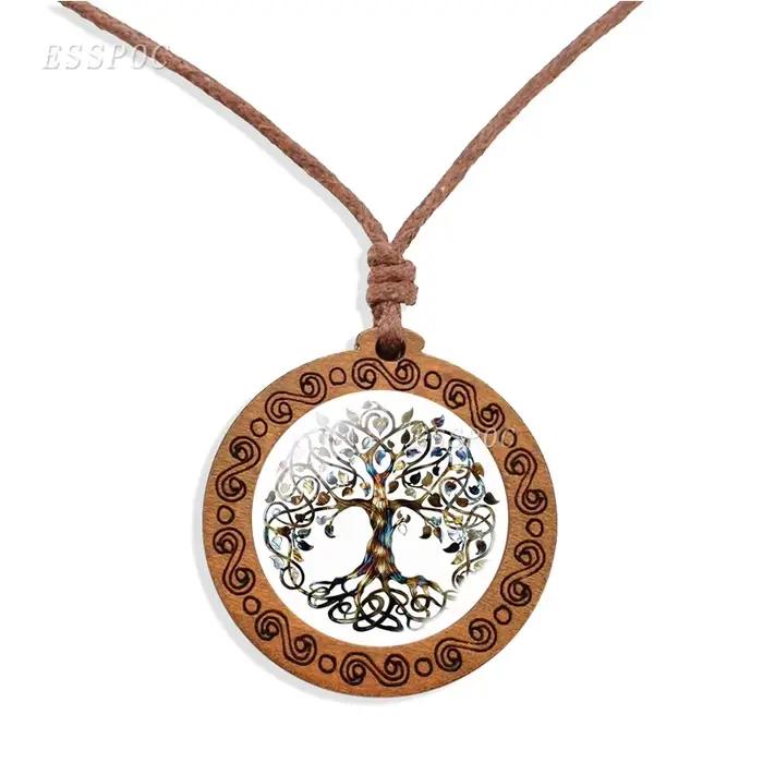 Collier arbre de vie en bois, Cabochon, pendentif en bois de verre, arbre de vie familial, bijoux d'