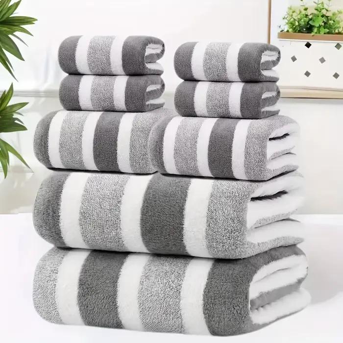 Ensemble de 8 serviettes de bain super douces, sans peluches et très absorbantes, serviettes rayées 