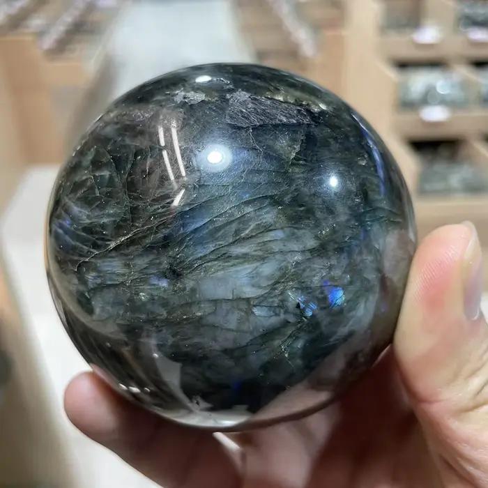Boule de Labradorite naturelle, boule de cristal, boule de feldspat, ornements de polissage de pierr