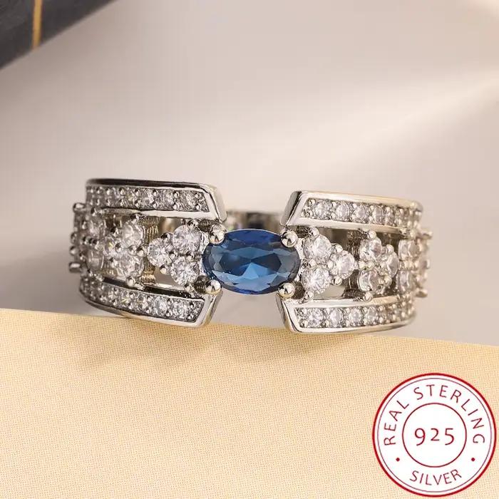Bague en argent S925 de haute qualité pour femmes, grande pierre bleue, diamant, pierres précieuses,