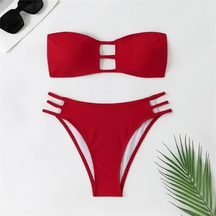 Femmes Bandeau maillot bain maillot bain deux pièces maillot bain à découpe dames évider maillot bai